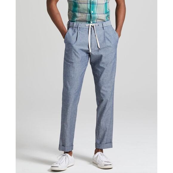 Todd Snyder Men’s Chambray Traveler Suit Trousers Drawstring Cotton Pants Blue M - Picture 1 of 8
